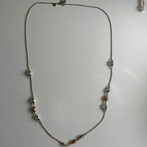Simple elegant silver-tone chain with spaced beads long necklace